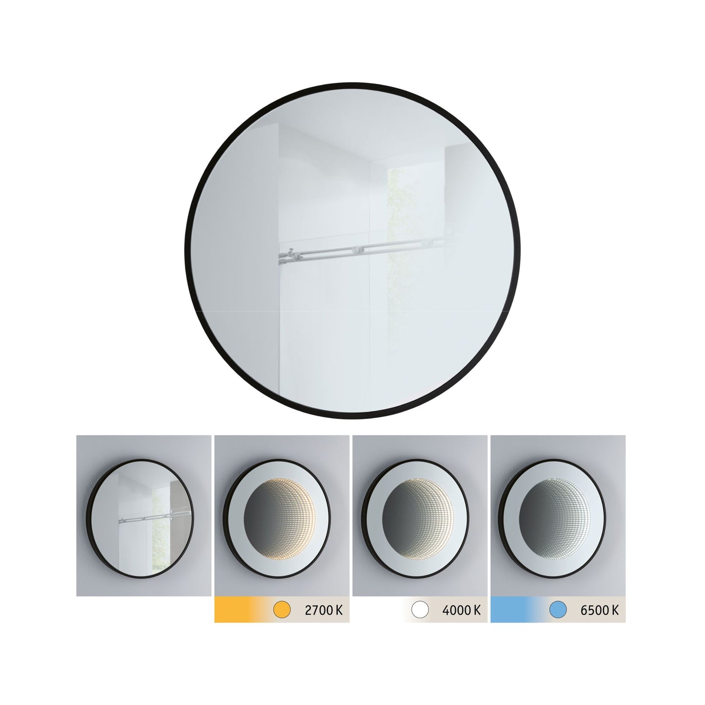 Paulmann LED Leuchtspiegel Miro IP44  Tunable White 70lm 230V 11,5W  Spiegel#Schwarz matt