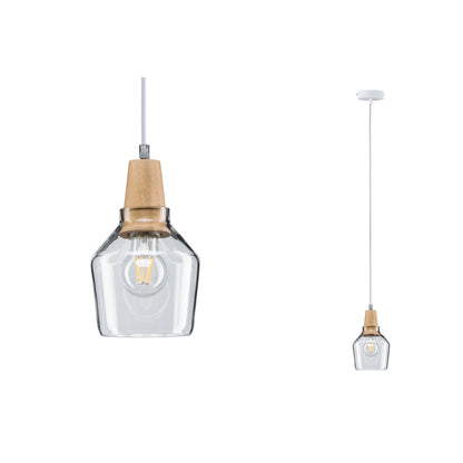 Paulmann Neordic Ylvie Pendelleuchte max.1x20W E27 Klar/Holz 230V Glas/Holz  