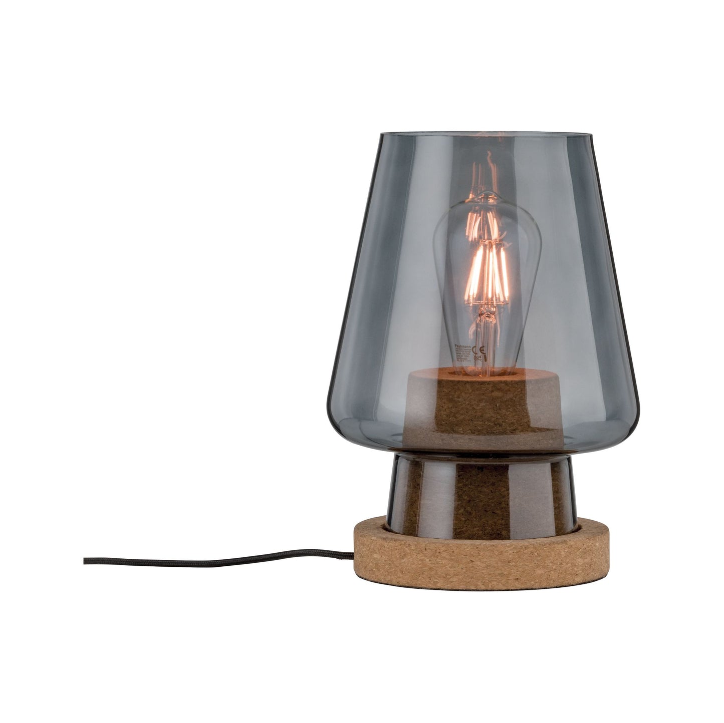 Paulmann Neordic Iben Tischleuchte max1x20W E27 Rauchglas Kork 230V Glas/Kork