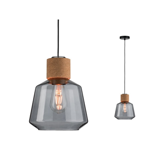 Paulmann Neordic Elia Pendelleuchte max1x20W E27 Rauchglas/Kork/Schwarz 230V Gl/Kork/Mt