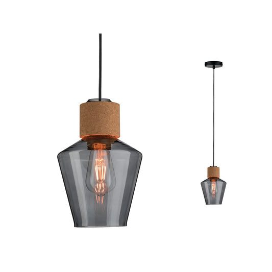 Paulmann Neordic Edla Pendelleuchte max1x20W E27 Rauchglas/Kork/Schwarz 230V Gl/Kork/Mt