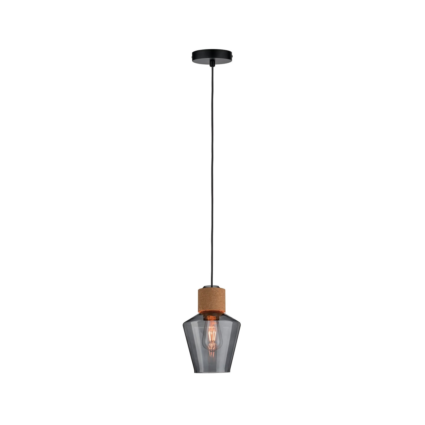 Paulmann Neordic Edla Pendelleuchte max1x20W E27 Rauchglas/Kork/Schwarz 230V Gl/Kork/Mt