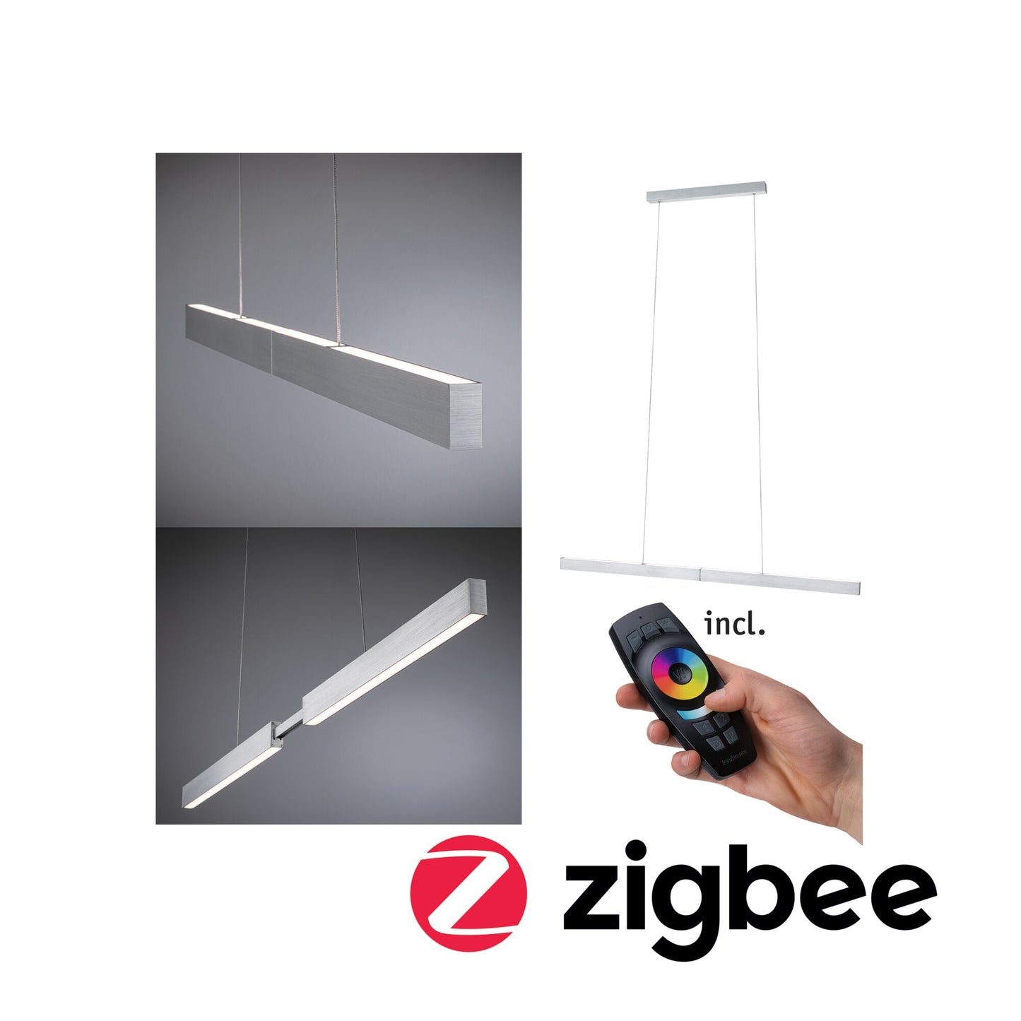 Paulmann Smart Home Zigbee LED Pendelleuchte Aptare incl. Fernbedienung Gent 18W Dimmbar Alu gebürstet Metall