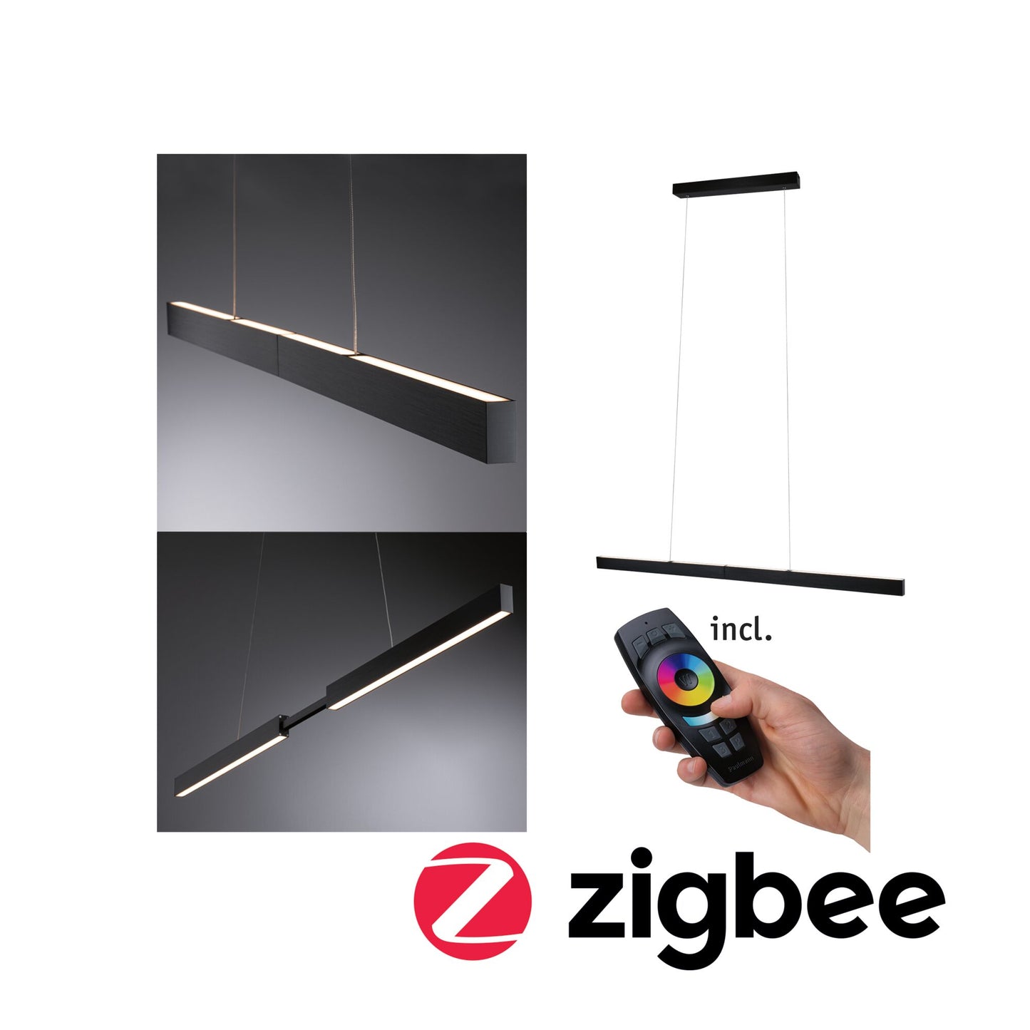 Paulmann LED Pendelleuchte Smart Home Zigbee Aptare   2700K 2.050lm / 2.050lm 2x18 / 1x18W Schwarz dimmbar Metall