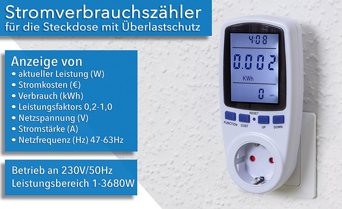 Energiekosten-Messgerät "CTM-900" LC-Display, Messung bis zu 3680W