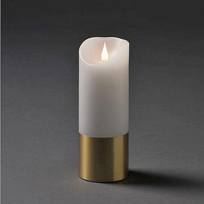 LED Echtwachskerze weiß mit messingfarb. Banderole20,5cm 1823-600