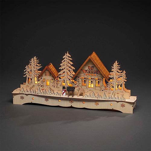 LED Holzsilhouette 'Dorf mit  Schneemann u Rentier' 3252-100