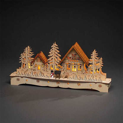 LED Holzsilhouette 'Dorf mit  Schneemann u Rentier' 3252-100