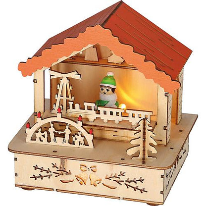 LED Holzsilhouette 'Marktstand mit orangem Dach' 2821-100
