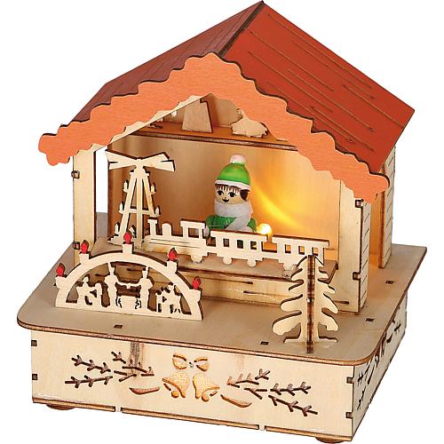 LED Holzsilhouette 'Marktstand mit orangem Dach' 2821-100