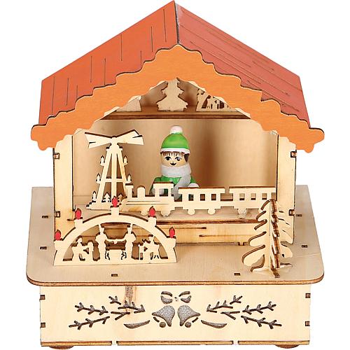 LED Holzsilhouette 'Marktstand mit orangem Dach' 2821-100