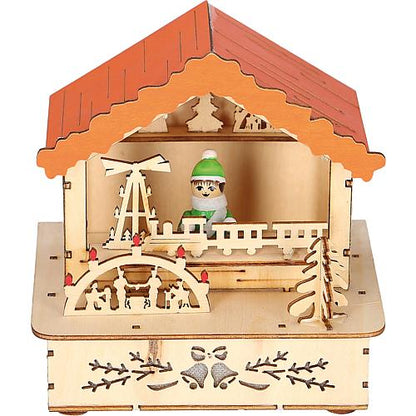 LED Holzsilhouette 'Marktstand mit orangem Dach' 2821-100