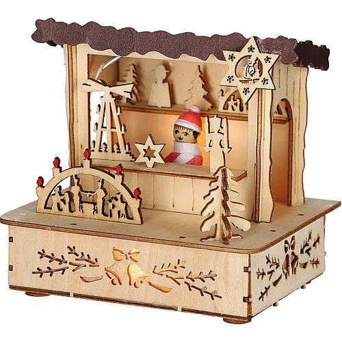LED Holzsilhouette 'Marktstand mit braunem Dach' 2822-100