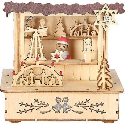LED Holzsilhouette 'Marktstand mit braunem Dach' 2822-100
