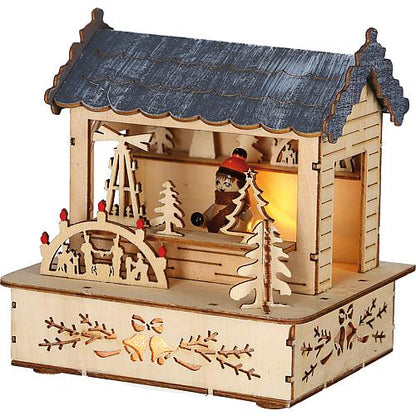 LED Holzsilhouette 'Marktstand mit grauem Dach' 2823-100