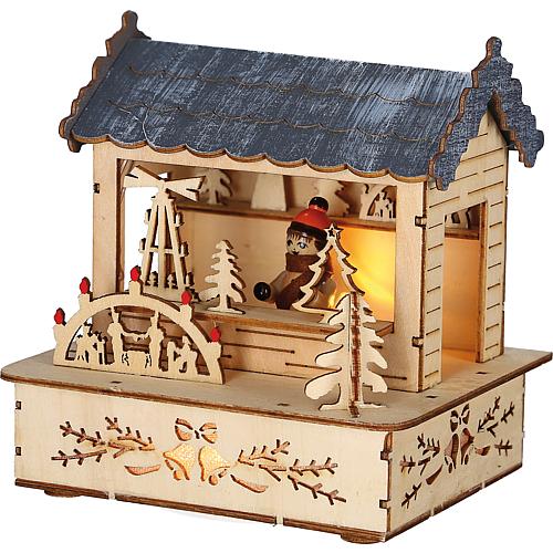 LED Holzsilhouette 'Marktstand mit grauem Dach' 2823-100
