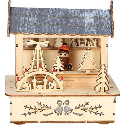 LED Holzsilhouette 'Marktstand mit grauem Dach' 2823-100
