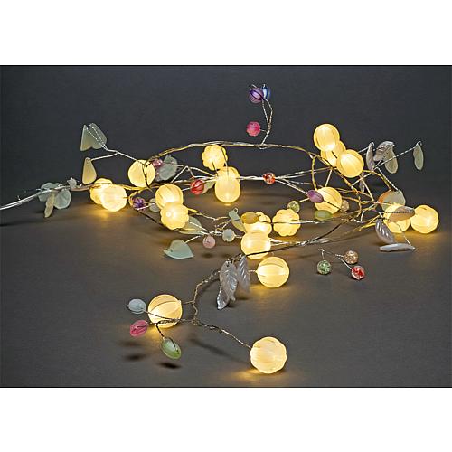 LED Dekolichterkette mit grünen Blättern u. Beeren