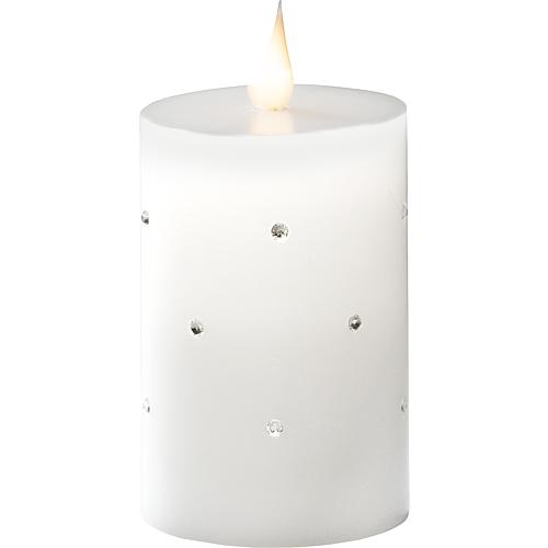 LED Echtwachskerze weiß mit Kristallen 11,8cm