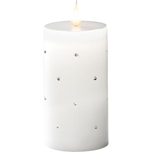 LED Echtwachskerze weiß mit Kristallen 14,3cm