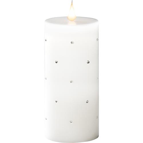 LED Echtwachskerze weiß mit Kristallen 16,8cm