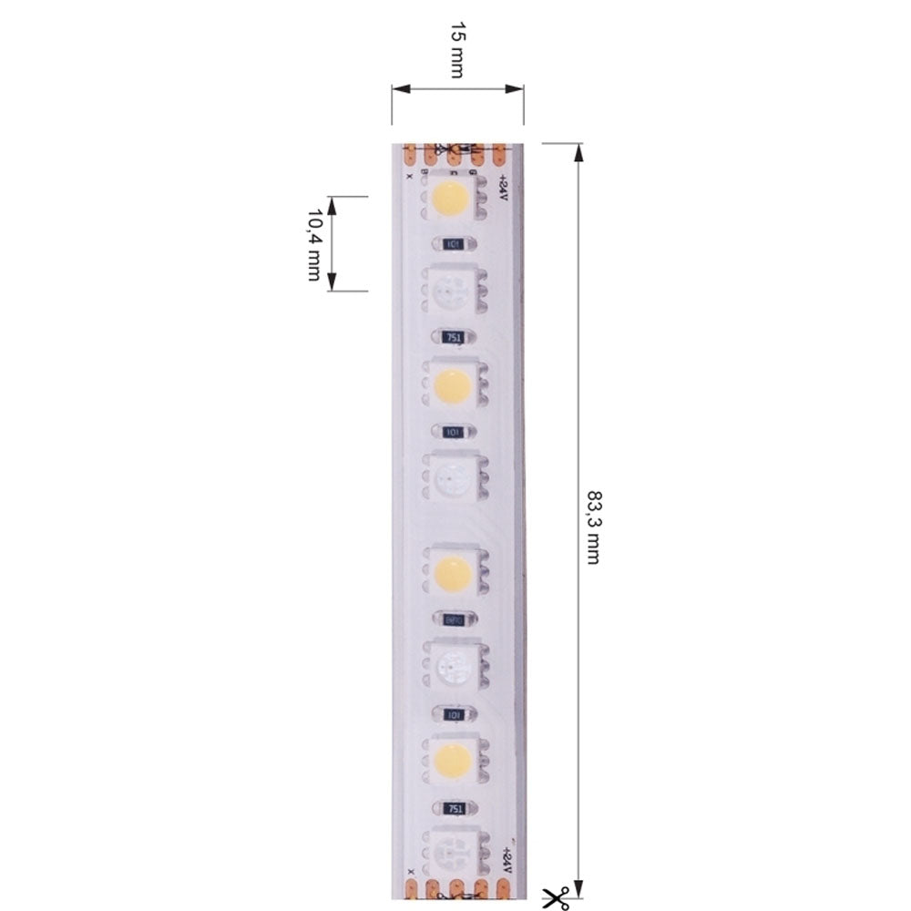 Deko-Light 5050-96-24V-RGB+6200K-5m-Silikon 115W Weiß
