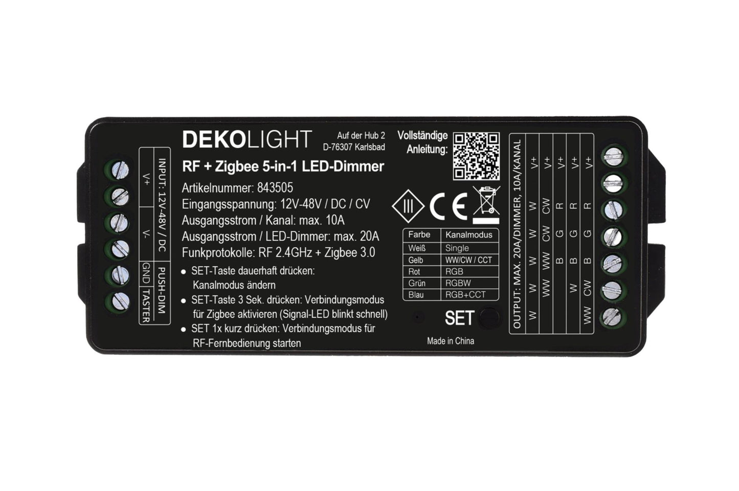 Deko-Light RF-smart, LED-Dimmer 5-in1, 5 Kanal, 12-48V, 20A, IP20