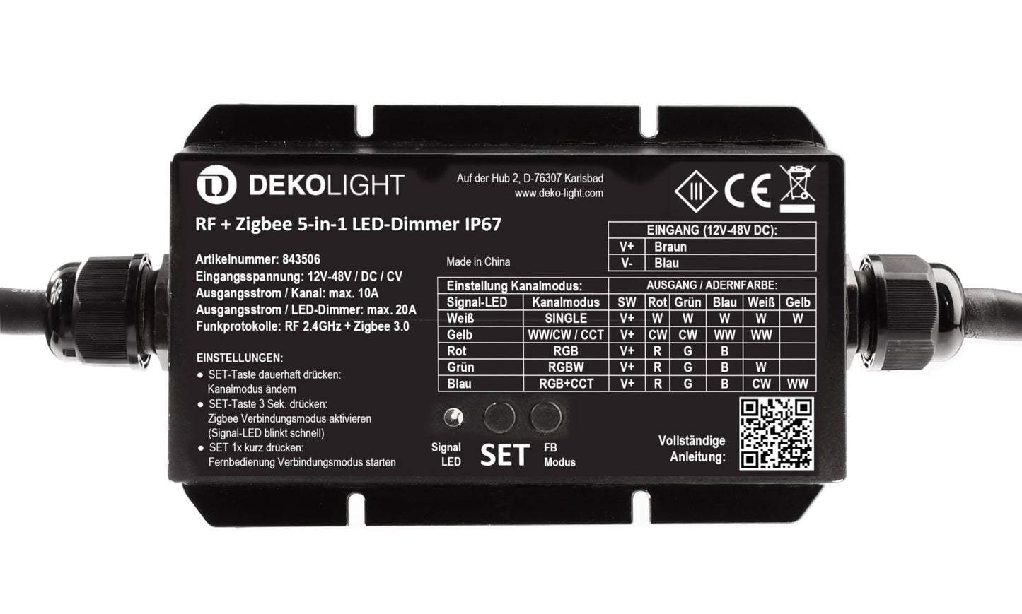 Deko-Light RF-smart, LED-Dimmer 5-in1, 5 Kanal, 12-48V, 20A, IP67