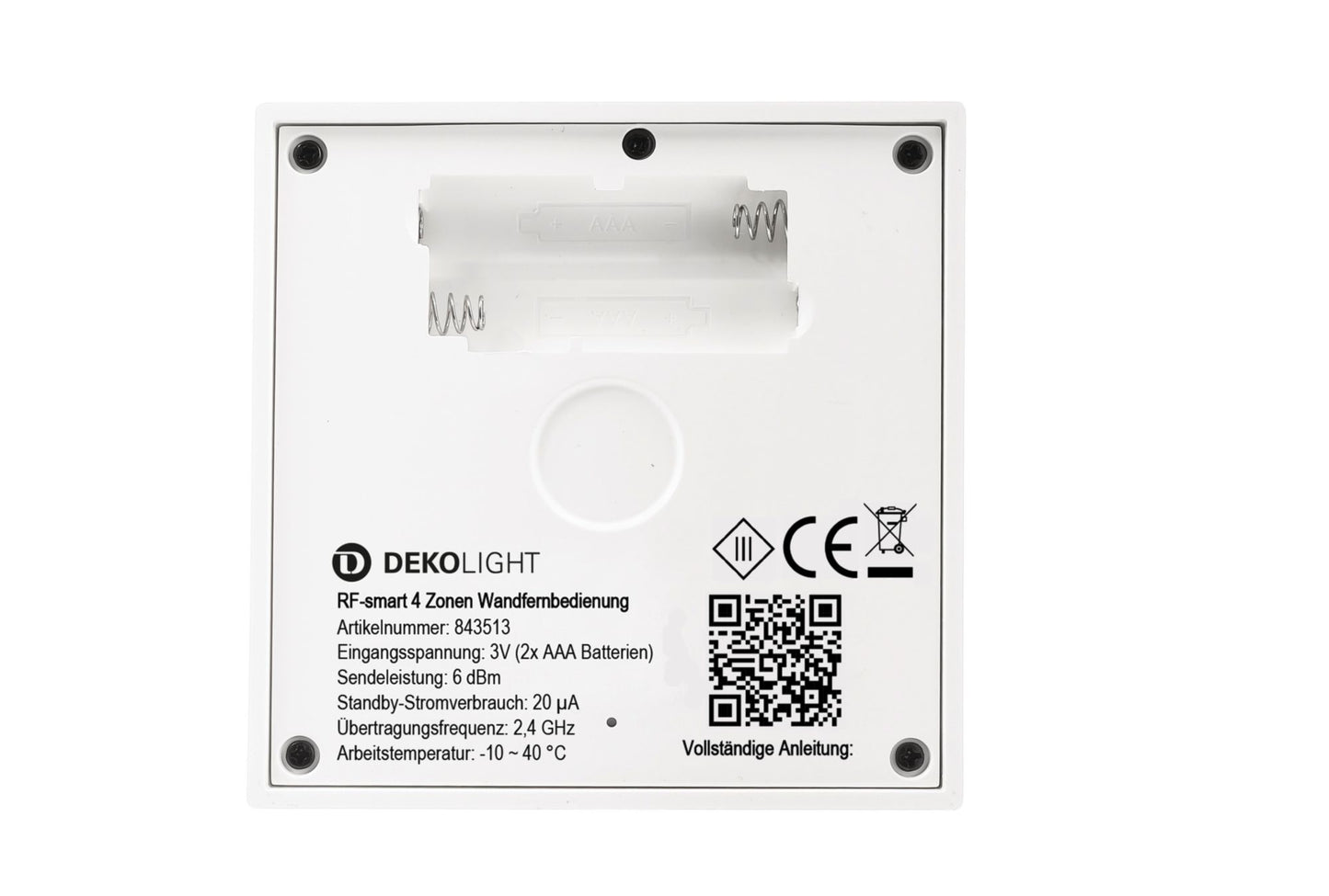 Deko-Light RF-smart, Wandfernbedienung, weiß, 3V, 4 Zonen, Single/CCT/RGB/W/+CCT
