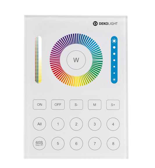 Deko-Light RF-smart, Wandfernb., weiß, 8 Zo, Single/CCT/RGB/RGBW/RGB+CCT