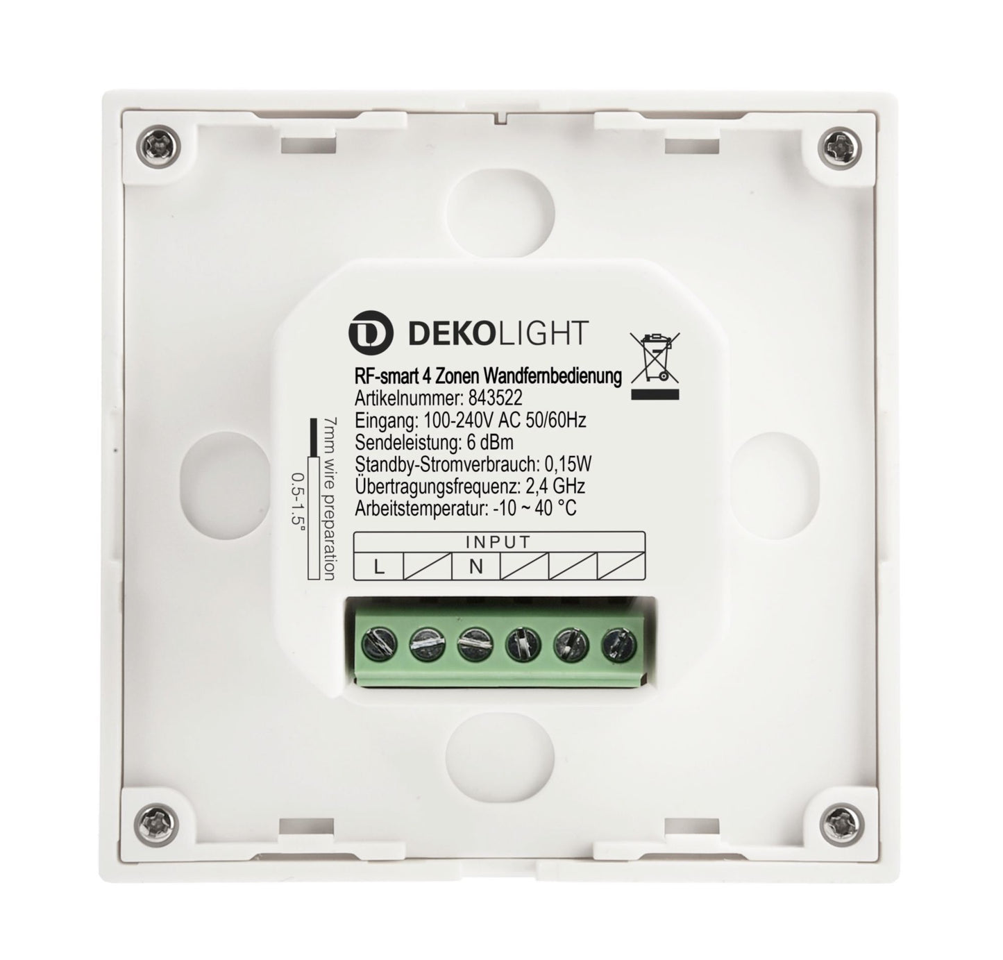 Deko-Light RF-smart, Wandfernbedienung, weiß, 230V, 4 Zonen, Single/CCT/RGB/W/+CCT
