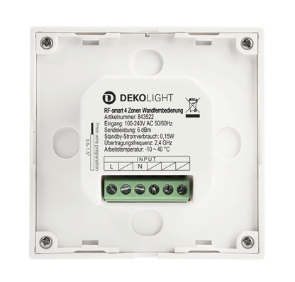 Deko-Light RF-smart, Wandfernbedienung, weiß, 230V, 4 Zonen, Single/CCT/RGB/W/+CCT