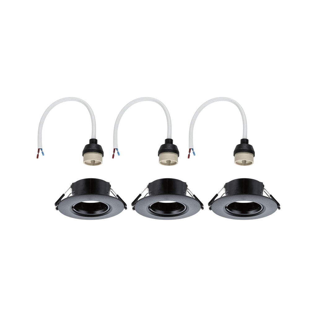 Paulmann Einbauleuchte  3er-Set starr rund 90mm  GU10 max. 3x10W  230V dimmbar  Schwarz