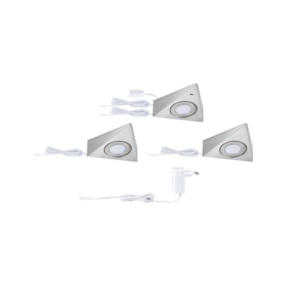 Paulmann LED Unterschrankleuchte Trias Näherungsensor 3er-Set 3x2,7W 135x132mm 3x185lm 230/12V  Eisen gebürstet