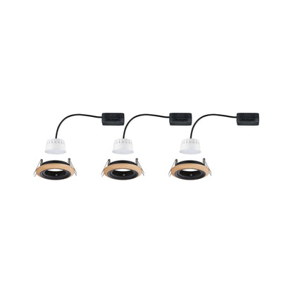 Paulmann LED Einbauleuchte Lanati 3er-Set rund 84mm 30° Coin 3x6W 3x470lm 230V  2700K Farbton Eiche geölt#Schwarz matt