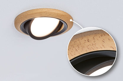 Paulmann LED Einbauleuchte Lanati Einzelspot rund 84mm 30° Coin 6W 470lm 230V  2700K Farbton Eiche geölt#Schwarz matt