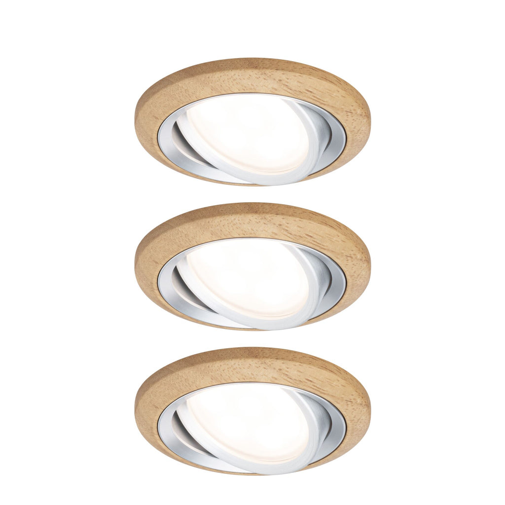 Paulmann LED Einbauleuchte Lanati 3er-Set rund 84mm 30° Coin 3x6W 3x470lm 230V  2700K Farbton Eiche geölt#Alu gedreht