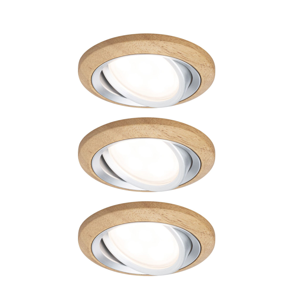 Paulmann LED Einbauleuchte Lanati 3er-Set rund 84mm 30° Coin 3x6W 3x470lm 230V  2700K Farbton Eiche geölt#Alu gedreht