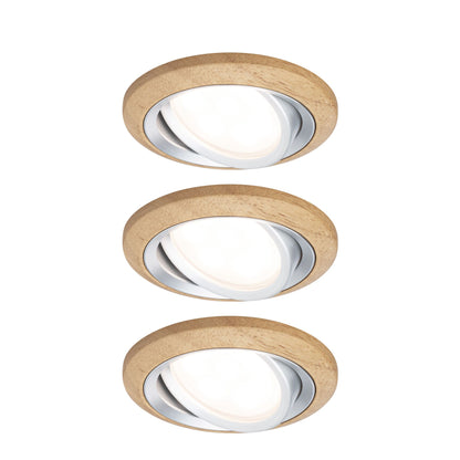 Paulmann LED Einbauleuchte Lanati 3er-Set rund 84mm 30° Coin 3x6W 3x470lm 230V  2700K Farbton Eiche geölt#Alu gedreht