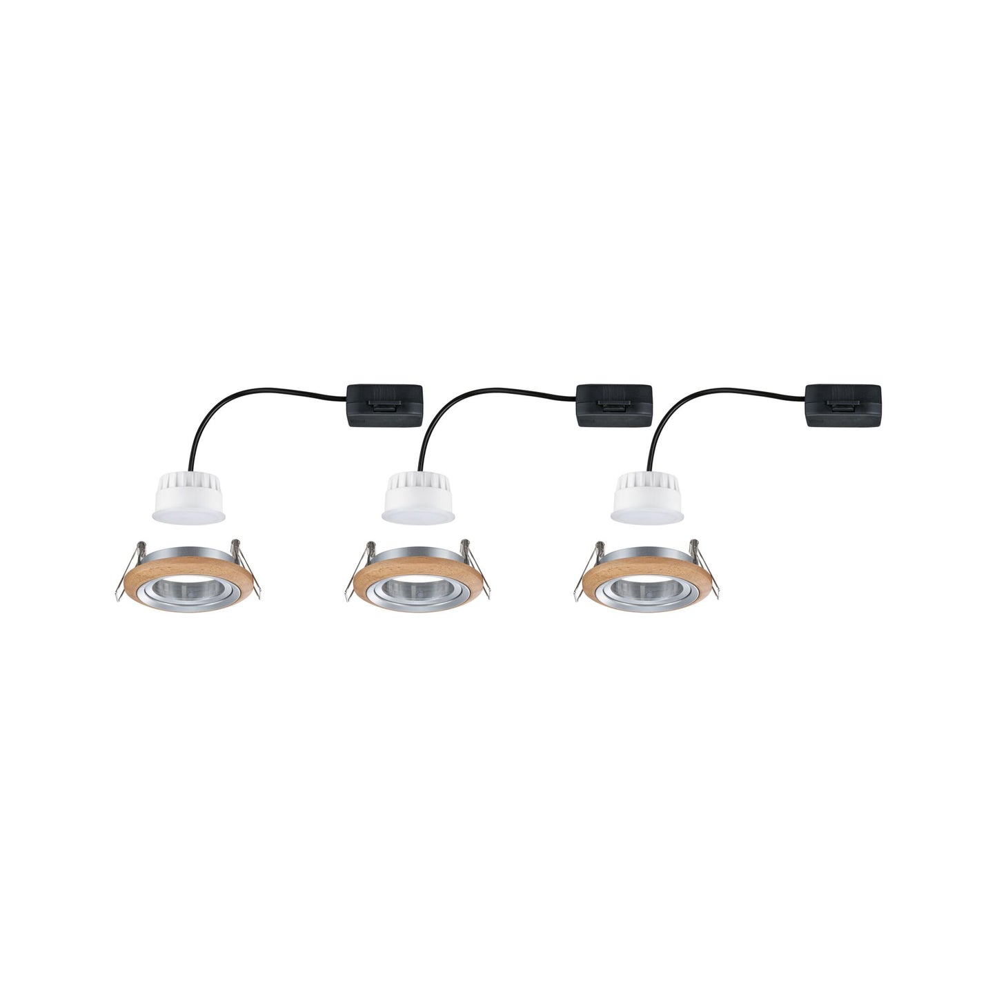 Paulmann LED Einbauleuchte Lanati 3er-Set rund 84mm 30° Coin 3x6W 3x470lm 230V  2700K Farbton Eiche geölt#Alu gedreht