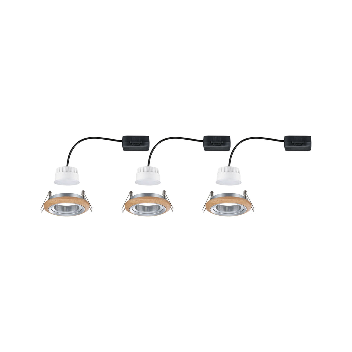 Paulmann LED Einbauleuchte Lanati 3er-Set rund 84mm 30° Coin 3x6W 3x470lm 230V  2700K Farbton Eiche geölt#Alu gedreht