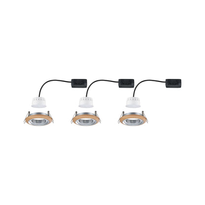Paulmann LED Einbauleuchte Lanati 3er-Set rund 84mm 30° Coin 3x6W 3x470lm 230V  2700K Farbton Eiche geölt#Alu gedreht