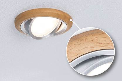 Paulmann LED Einbauleuchte Lanati Einzelspot rund 84mm 30° Coin 6W 470lm 230V  2700K Farbton Eiche geölt#Alu gedreht