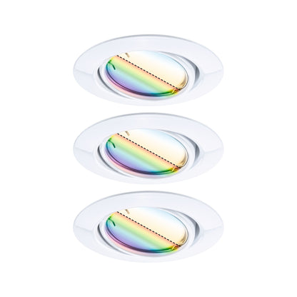 Paulmann LED Einbauleuchte Base Basisset schwenkbar Smart Home Zigbee Coin  rund 90mm 20°  3x4,9W 3x420lm 230V dimmbar RGBW+ Weiß