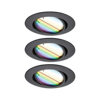 Paulmann LED Einbauleuchte Base Basisset schwenkbar Smart Home Zigbee Coin  rund 90mm 20°  3x4,9W 3x420lm 230V dimmbar RGBW+ Schwarz matt
