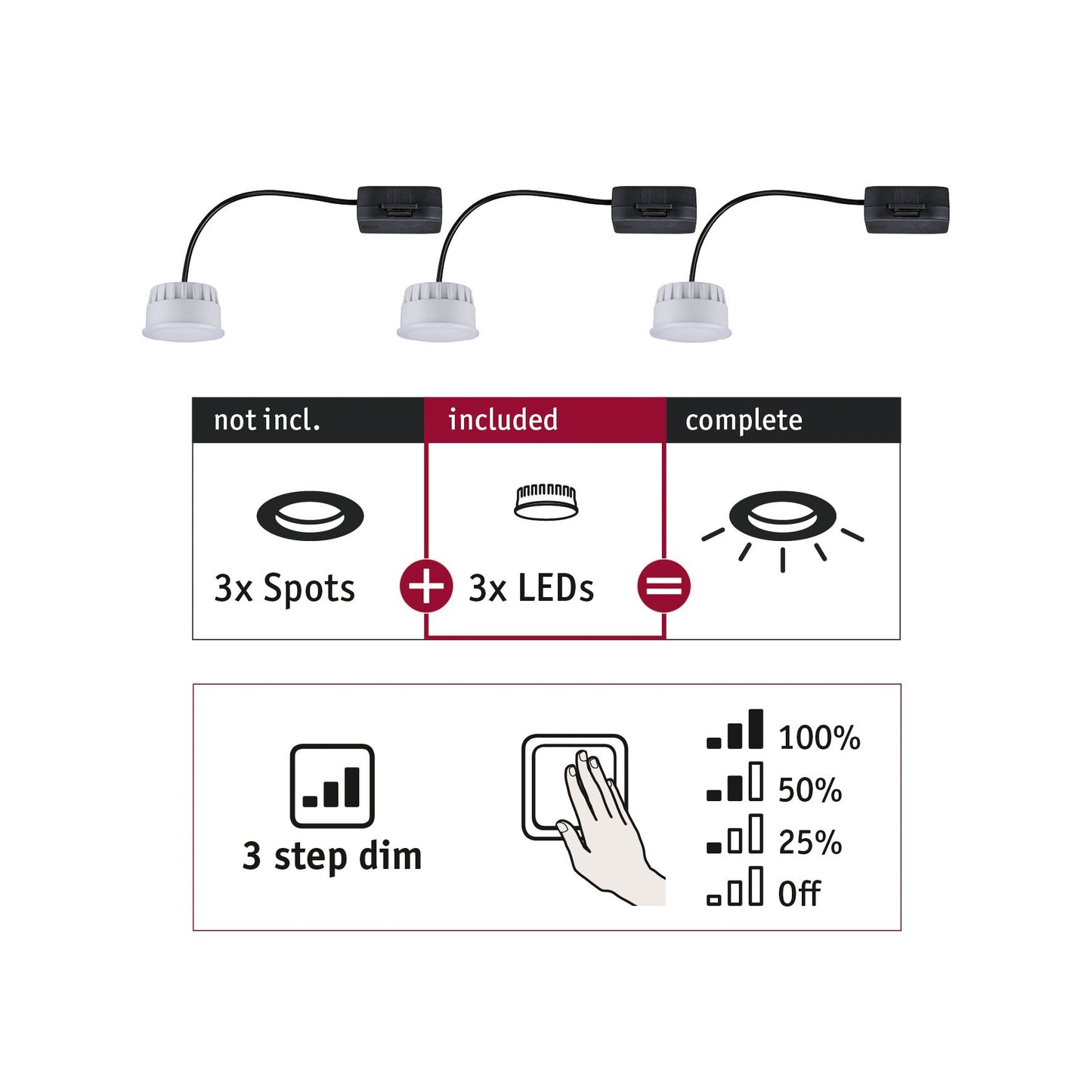 Paulmann EBL Choose 3er Coin Set 3-Step-Dim LED 3x6,5W 460lm 2700K 51mm Kunststoff