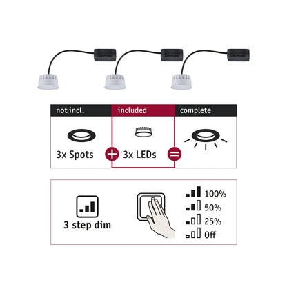 Paulmann EBL Choose 3er Coin Set 3-Step-Dim LED 3x6,5W 460lm 2700K 51mm Kunststoff
