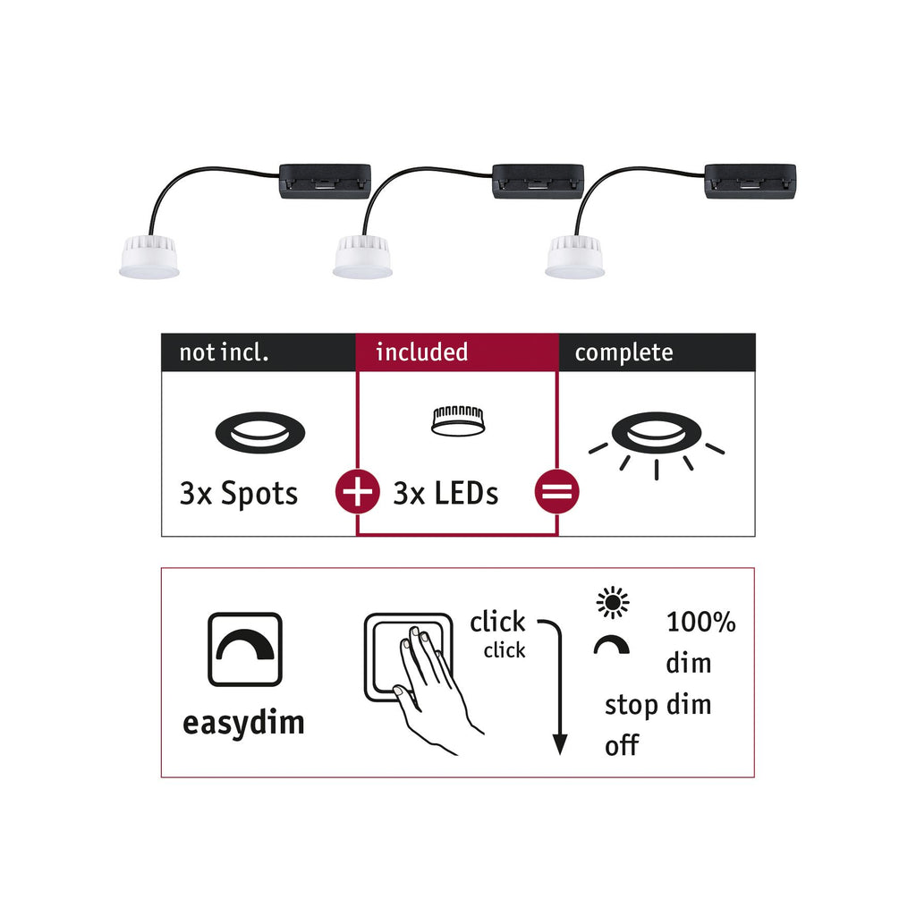 Paulmann EBL Choose 3er Coin Set Easy-Dim LED 3x6,5W 630lm 2700K 51mm Kunststoff