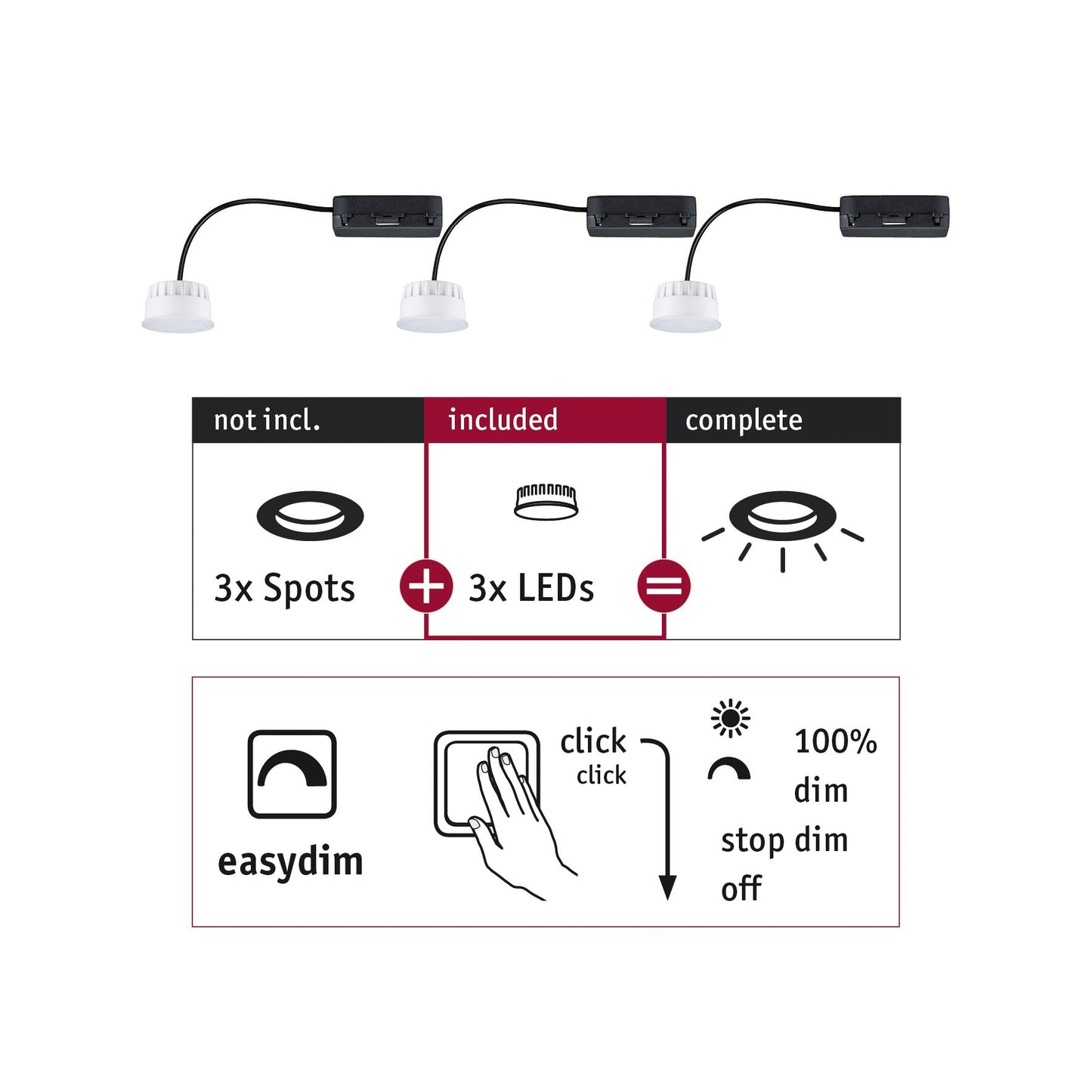 Paulmann EBL Choose 3er Coin Set Easy-Dim LED 3x6,5W 630lm 2700K 51mm Kunststoff