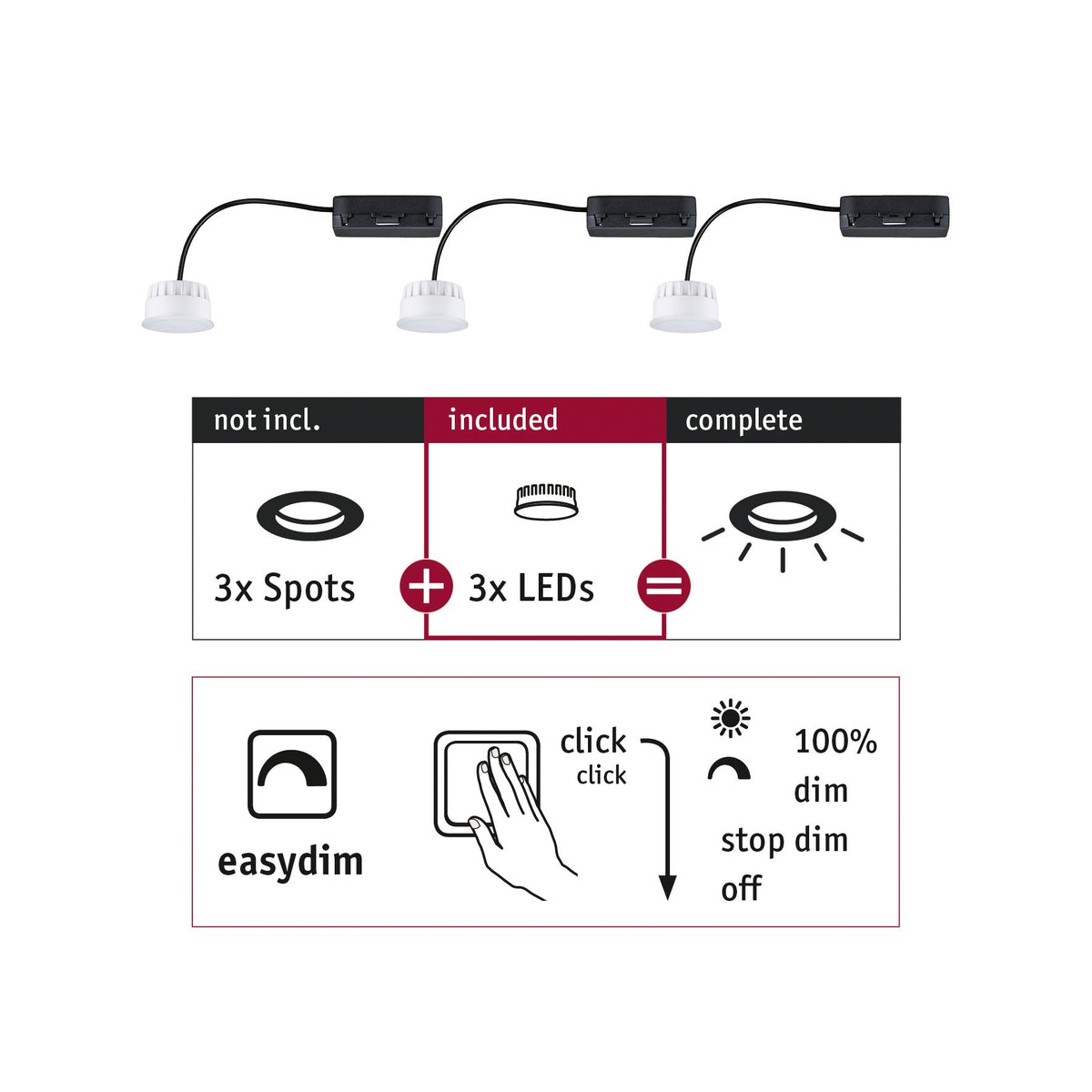 Paulmann EBL Choose 3er Coin Set Easy-Dim LED 3x6,5W 630lm 2700K 51mm Kunststoff
